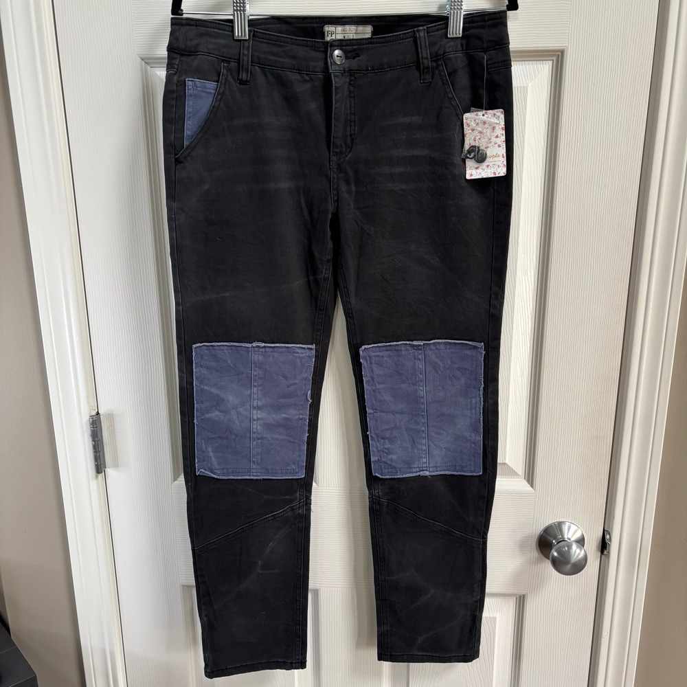 Free People NWT Womens Black Twill Knee BoHo Utility Indie Edgy Pants Size 6
